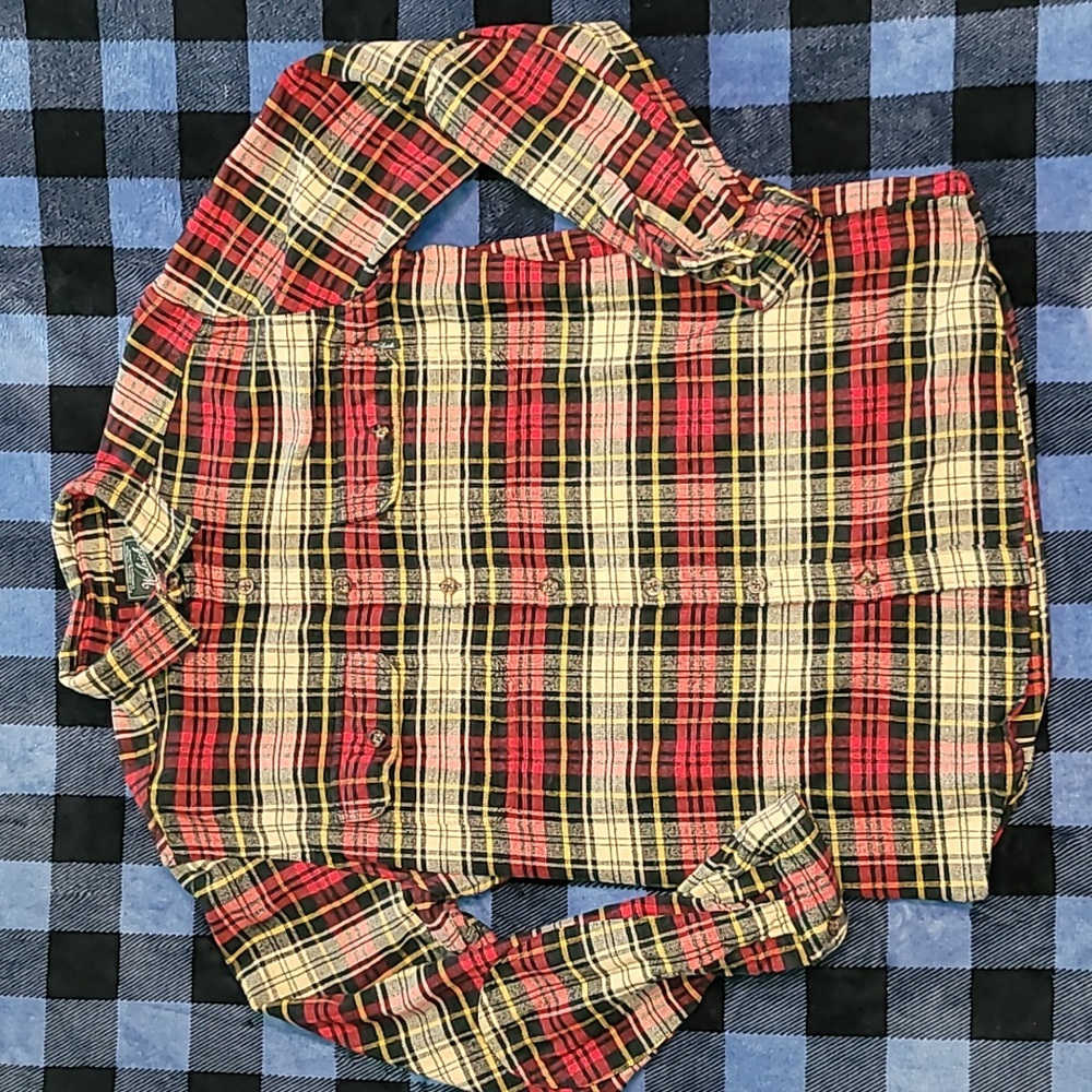 Y2k. Woolrich. 💯 Cotton button-up flannel. Men's size Large-long